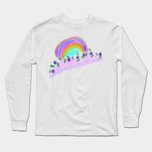 Pink blue rainbow floral art Long Sleeve T-Shirt